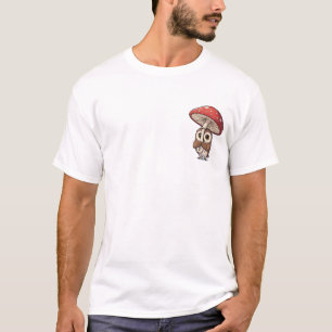 Camiseta Coruja Pequenina Sob Cogumelo Vermelho Gigante