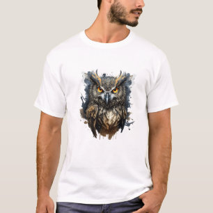 Camiseta Coruja Retrato Animal Pintura Vida Selvagem ao Ar