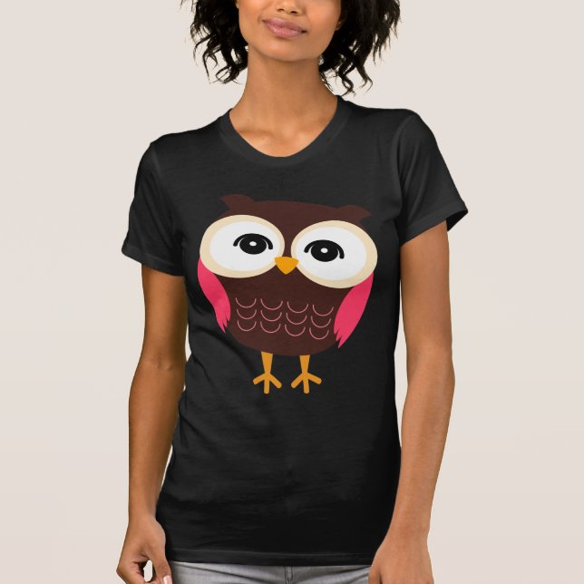 Camiseta Coruja retro em Brown e em rosa (Frente)