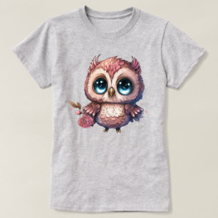Camiseta Coruja Rosa Bonita com Flores