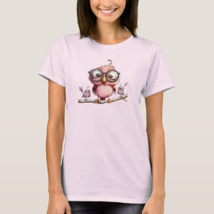 Camiseta Coruja Rosa Fofa & Amigos Pássaros