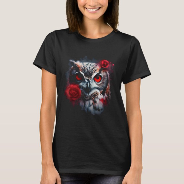 Camiseta Coruja Rosa Trabalho de arte de Coruja (Frente)