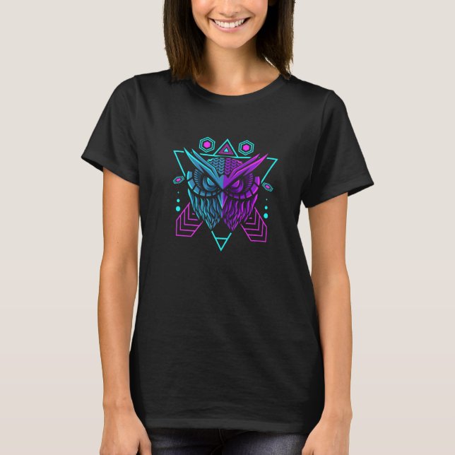 Camiseta Coruja Roxa De Teal Com Sintrassagem Geométrica Tr (Frente)