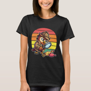 Camiseta Coruja Sábia Detetive Investiga Mistério de Frango