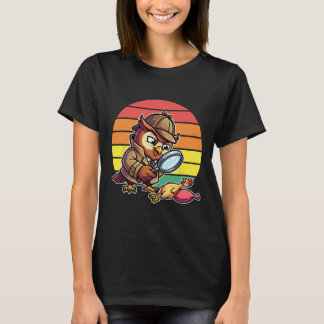 Camiseta Coruja Sábia Detetive Investiga Mistério de Frango