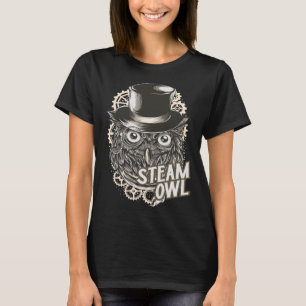 Camiseta Coruja Steampunk com Monocle e Gea de Chapéu Super