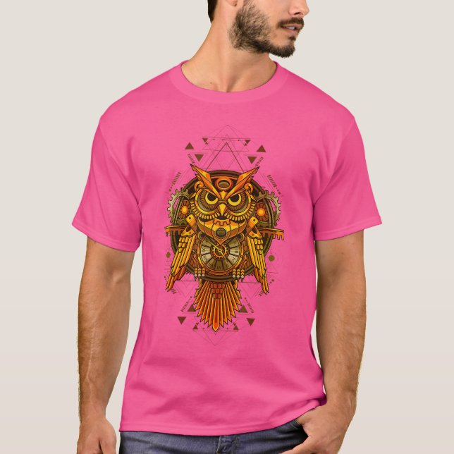 Camiseta Coruja Steampunk Mecânica. (Frente)