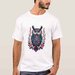 Camiseta Coruja Vibrante com Detalhes Florais