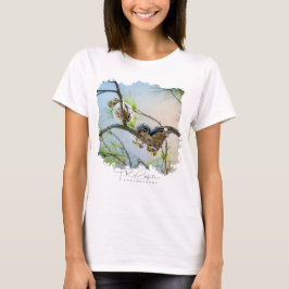 Camiseta Corujas Bebês Fofas em Galhos Vida Selvagem