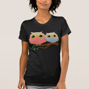 Camiseta Corujas cor-de-rosa e azuis