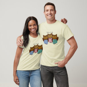 Camiseta Corujas em Toalhas Arte de Desenho Animado Fofo