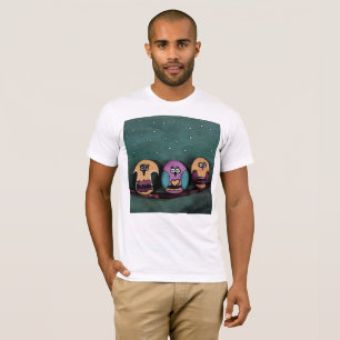 Camiseta Corujas Formatadas Oval Contra Arte Primitiva Nigh