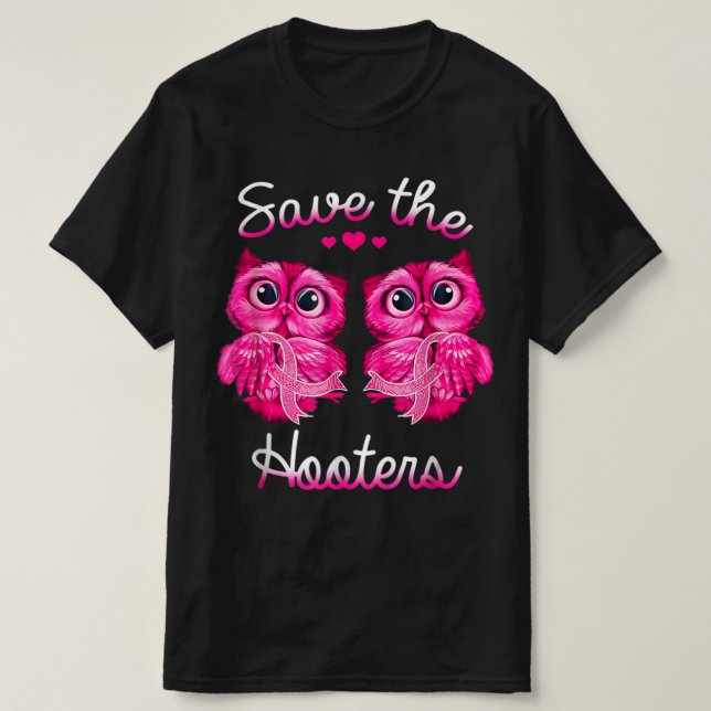 Camiseta Corujas Guardam Um Presente De Cancer De Fita Rosa (Frente do Design)