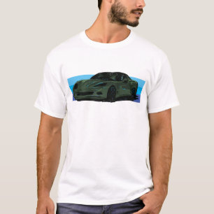Camiseta Corvette C6 Dark Green Sportscar com Blue Stripe