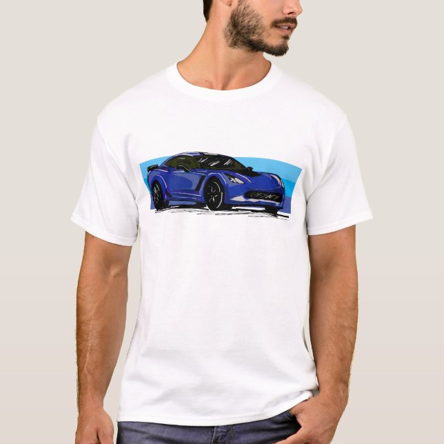 Camiseta Corvette C7 Blue Sportscar com Blue Stripe (Frente)