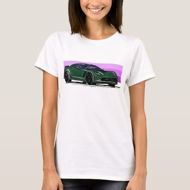 Camiseta Corvette C7 Green Sportscar com Blue Stripe (Frente)
