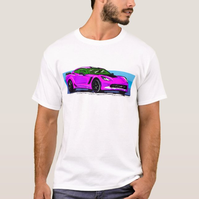 Camiseta Corvette C7 Pink Sportscar com Blue Stripe (Frente)