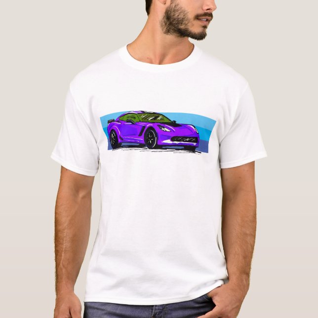 Camiseta Corvette C7 Purple Sportscar com Blue Stripe (Frente)
