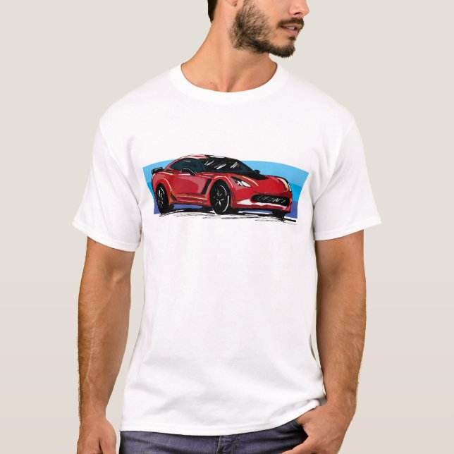 Camiseta Corvette C7 Red Sportscar com Faixa Azul (Frente)