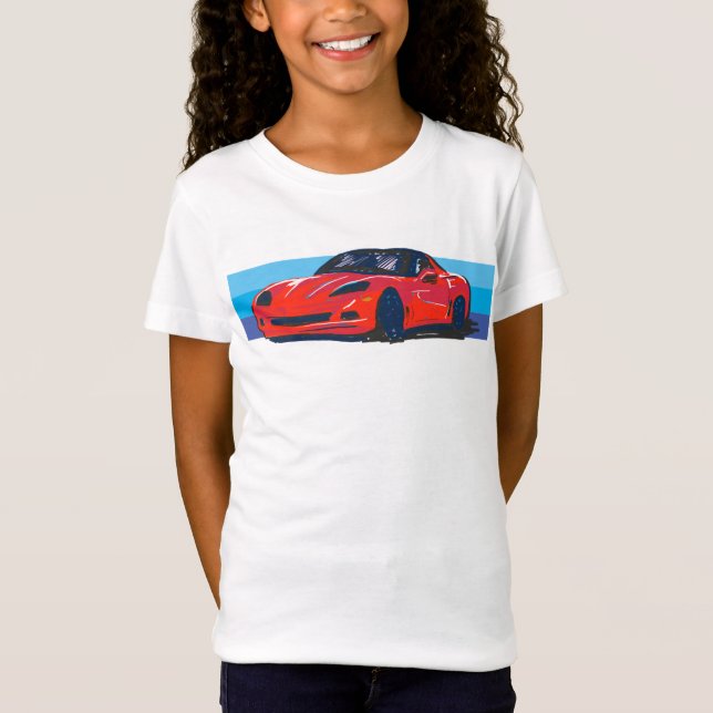 Camiseta Corvette vermelho C6 com faixas azuis (Frente)