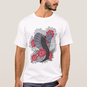Camiseta Corvo Artístico Preto e Rosas Vermelhas Gráfico Ma