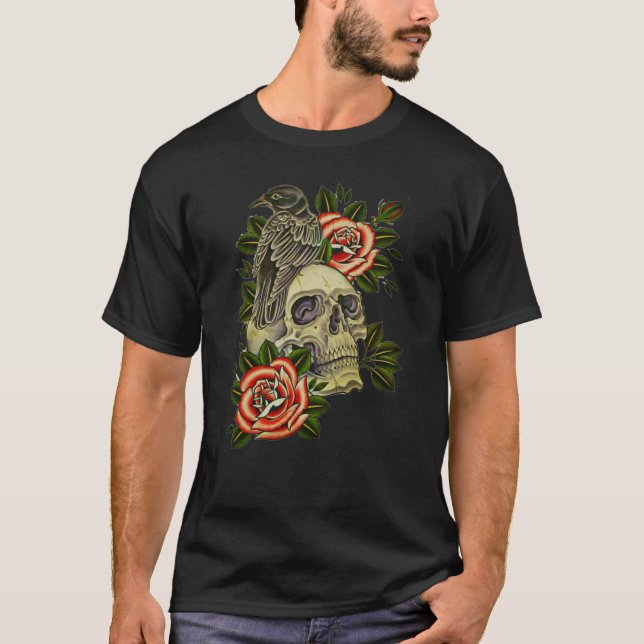 Camiseta Corvo Clássico E Rosas (Frente)