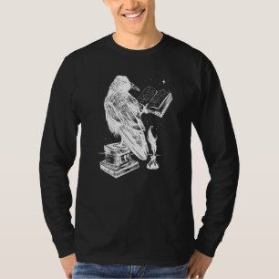 Camiseta corvo com livros gótico tatuagem Mistério e magi