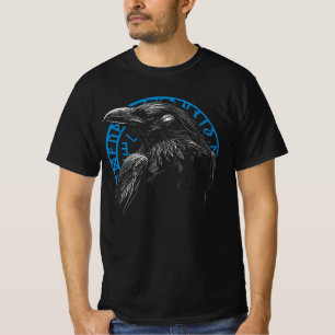 Camiseta Corvo com Runas Nórdicas - Arte Sombria