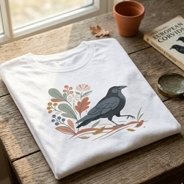 Camiseta Corvo de Carvão da Dark Academia (Nordic folk art raven tshirt)