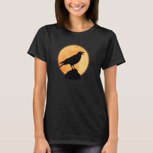 Camiseta Corvo Em Frente À Lua Misteriosa Pássaro Raven