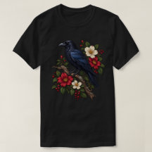 Corvo Gótico Empoleirado em Ramo Floral Vintage