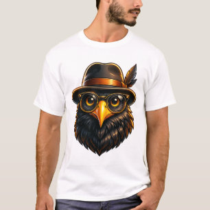 Camiseta Corvo Hipster com Chapéu & Óculos