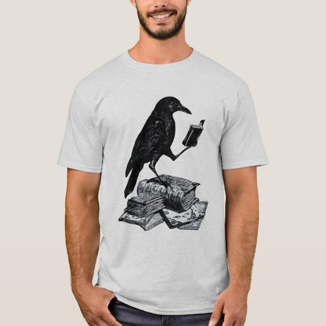 Camiseta Corvo Mágico com Livros Acadêmicos (Frente)