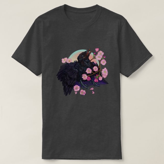 Camiseta Corvo-preto com flores de maçã (Frente do Design)