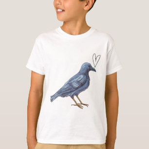 Camiseta corvo preto de pássaro com coração