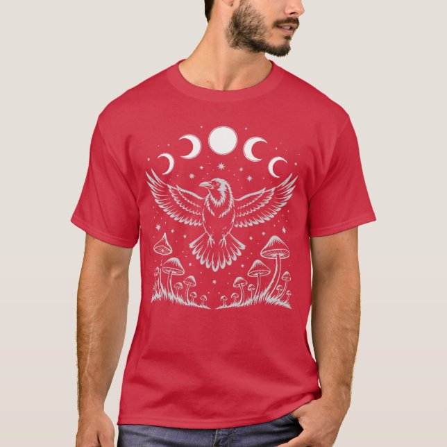Camiseta Corvo Preto de Tordo Bruxa Mística Lua (Frente)
