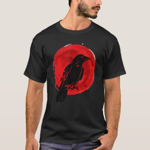 Camiseta Corvo Preto Oculto Japão Gótico Corvo Ave Lua Verm