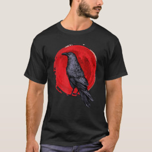 Camiseta Corvo Preto Oculto Japão Gótico Corvo Ave Lua Verm