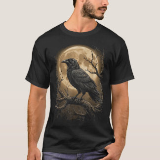Camiseta Corvo Rosa Lua Assustador Preto Gótico Espiritual