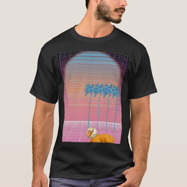 Camiseta Cosmic Cat Nap Under Neon Palms (Frente)
