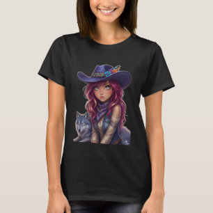 Camiseta Cosmic Cowgirl & Spirit Wolf Magia Aquarela