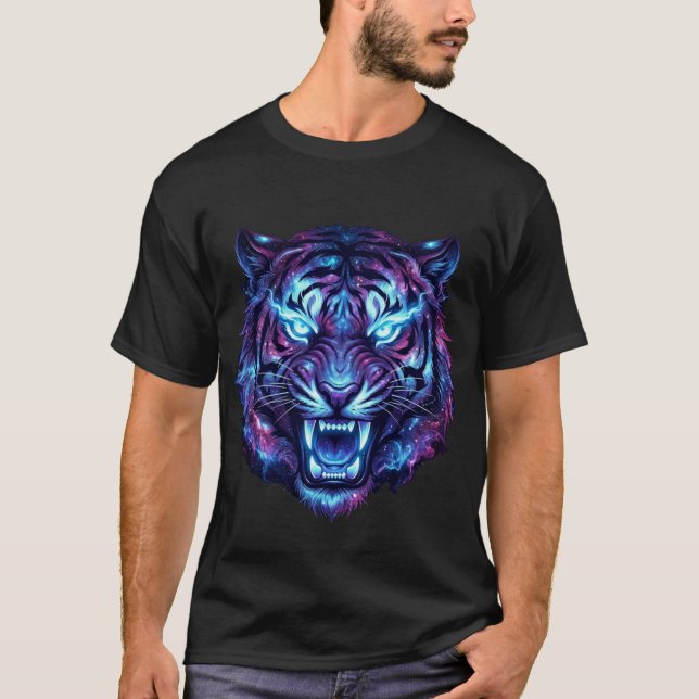 Camiseta Cosmic Neon Tiger Head Galaxy Style Graphic  (Frente)