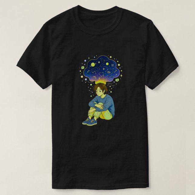 Camiseta Cosmic Overthinking • Spiritual Mind Overflow (Frente do Design)