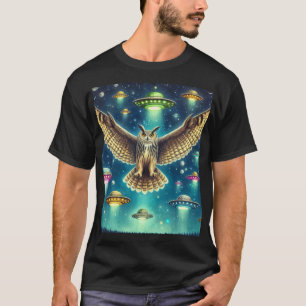 Camiseta Cosmic Owl Nightscape - OVNIs no céu