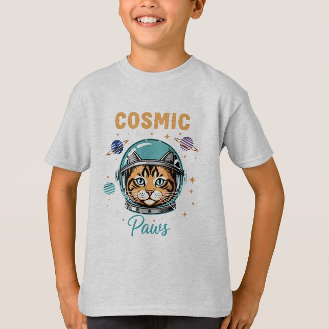 Camiseta Cosmic Paws Retro Astronaut Cat (Frente)