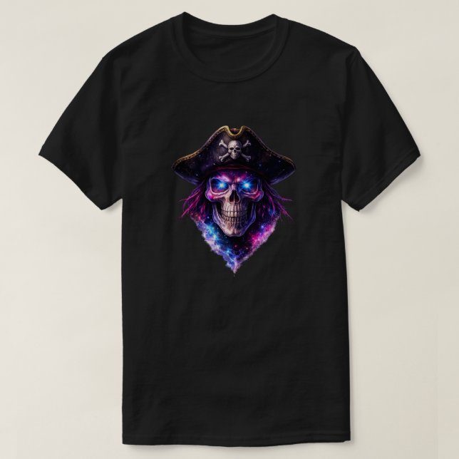 Camiseta Cosmic Pirate Skull Galaxy Graphic T-Shirt (Frente do Design)