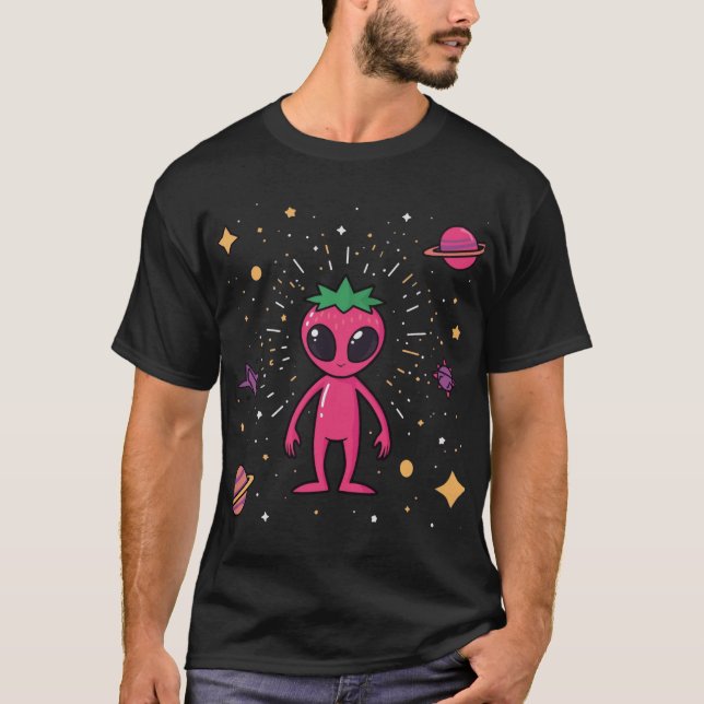 Camiseta Cosmic Strawberry Alien – Cute Sci-Fi Fruit (Frente)