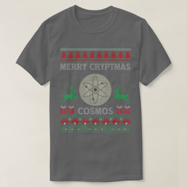 Camiseta Cosmos ATOM - Feliz de Moedas Criptmas Chris (Frente do Design)