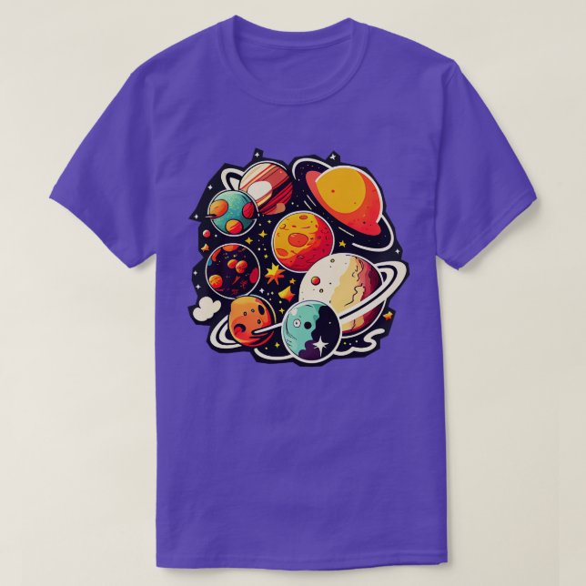 Camiseta Cosmos de arte de planetas (Frente do Design)