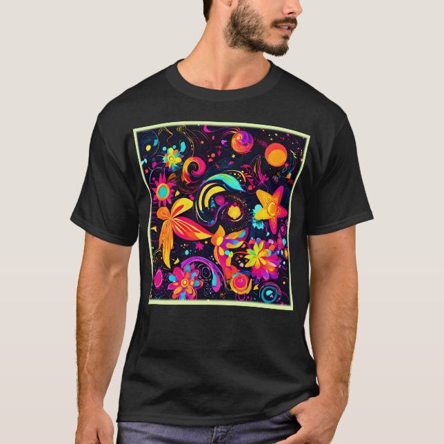 Camiseta Cosmos Florais Psicodélicos (Frente)